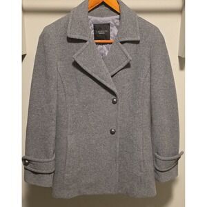 Talbots Women's 75% Wool Ribbed Pea Coat Size 8 Gray Long Sophisticated Jacket